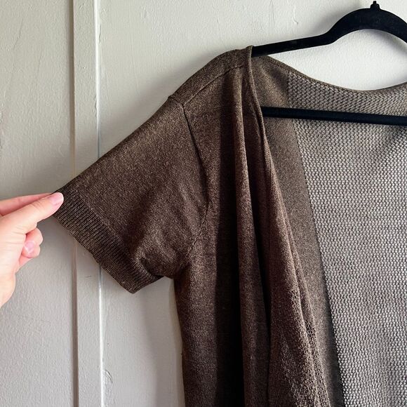 Woolovers Green Linen Blend Lightweight Cardigan Waterfall Open Front - Med - Picture 2 of 8